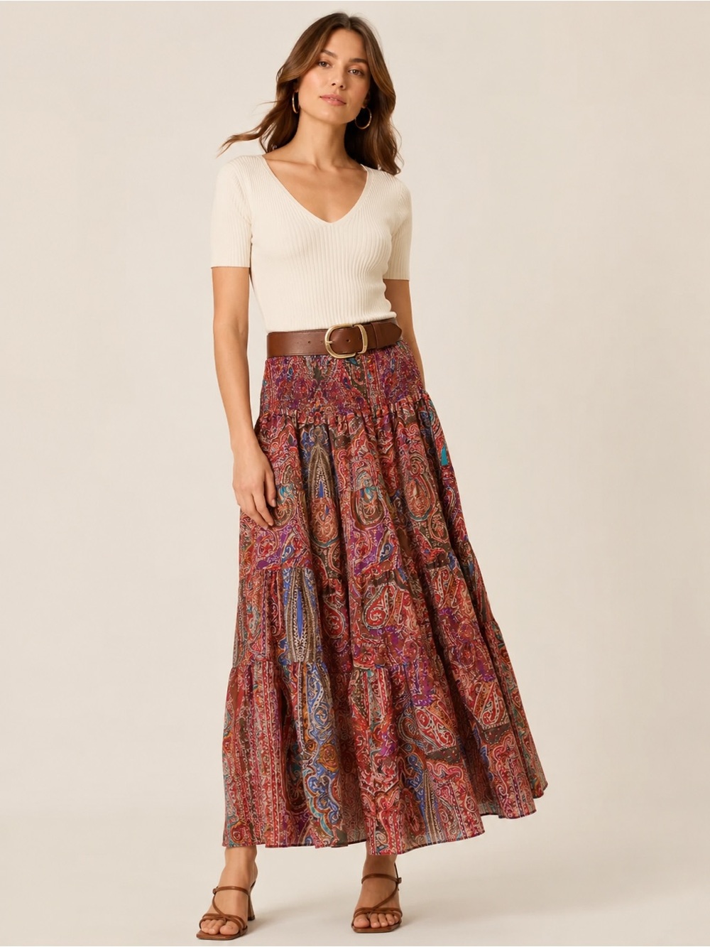 Lauren Ralph Lauren Tiered Paisley Peasant Maxi Skirt size M